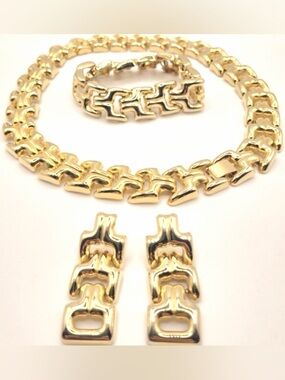 Vintage Chunky Gold Chain Necklace Bracelet Earrings Set 80s Style